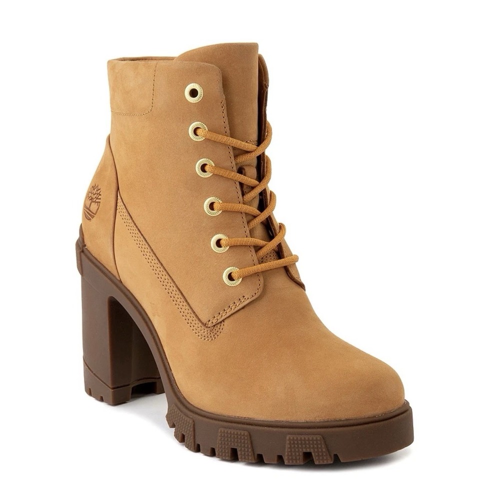 Timberland Lana Point Lace-up Wheat Nubuck Block Heel Ankle Boots Women's US 6